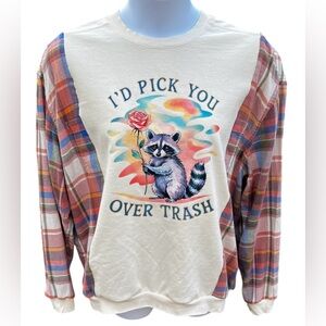 Raccoon Themed Upcycled Sweatshirt......One Size Fits Most (S-XL)....Oversized